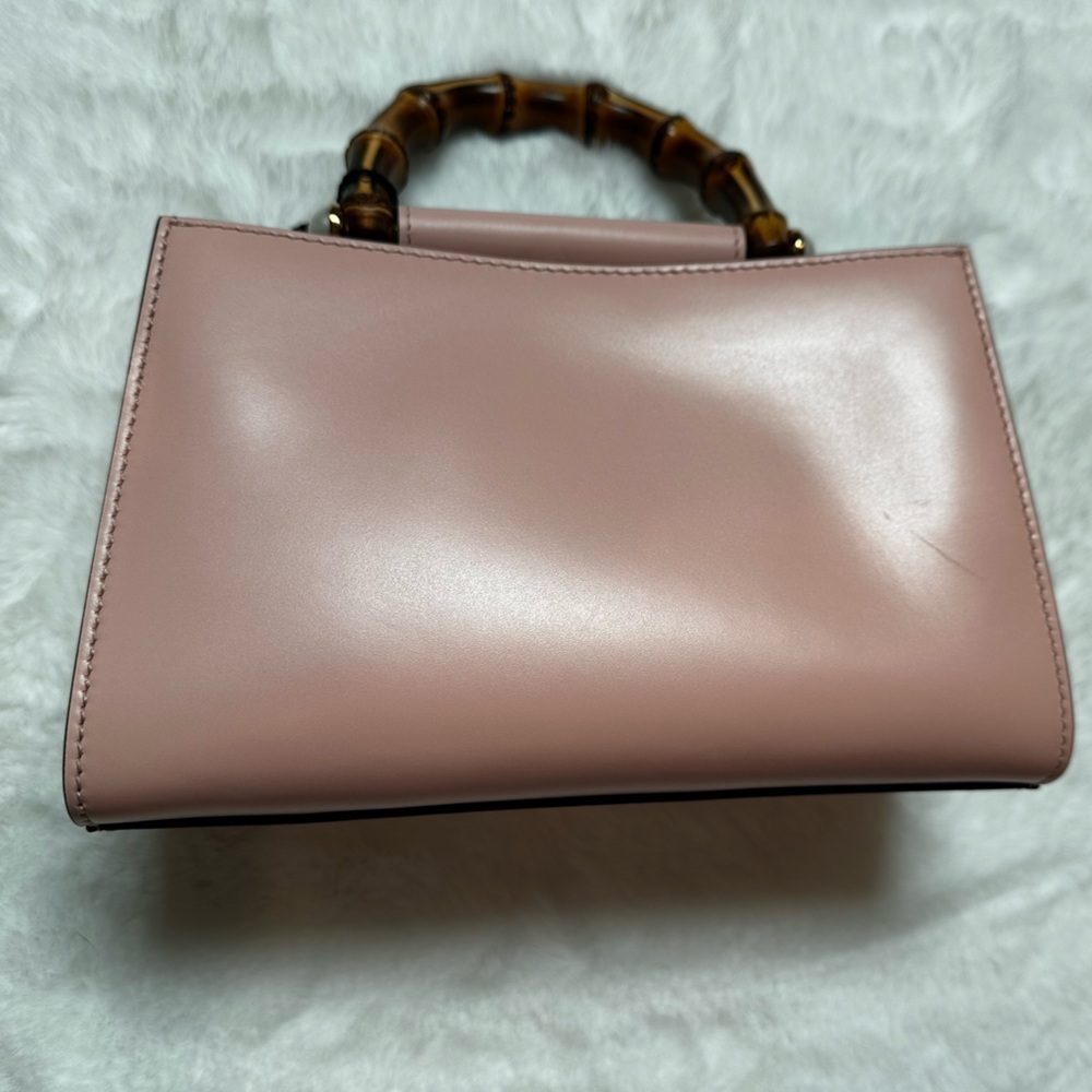Gucci Blush Pink Leather Bag with Red and navy Strap-with bamboo handle - Picture 5 of 16